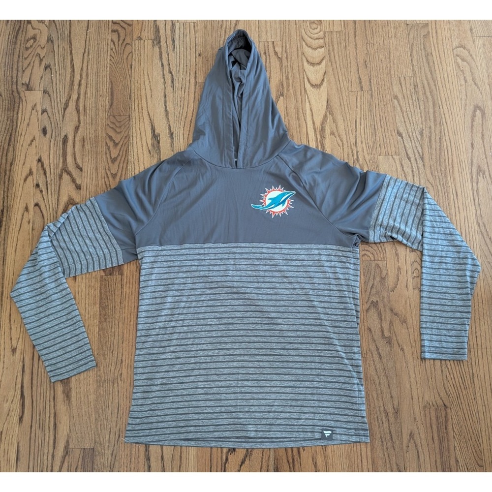 Miami Dolphins Hoodie Men's L Gray Pullover Lightweight Shirt Gray NFL Fanatics